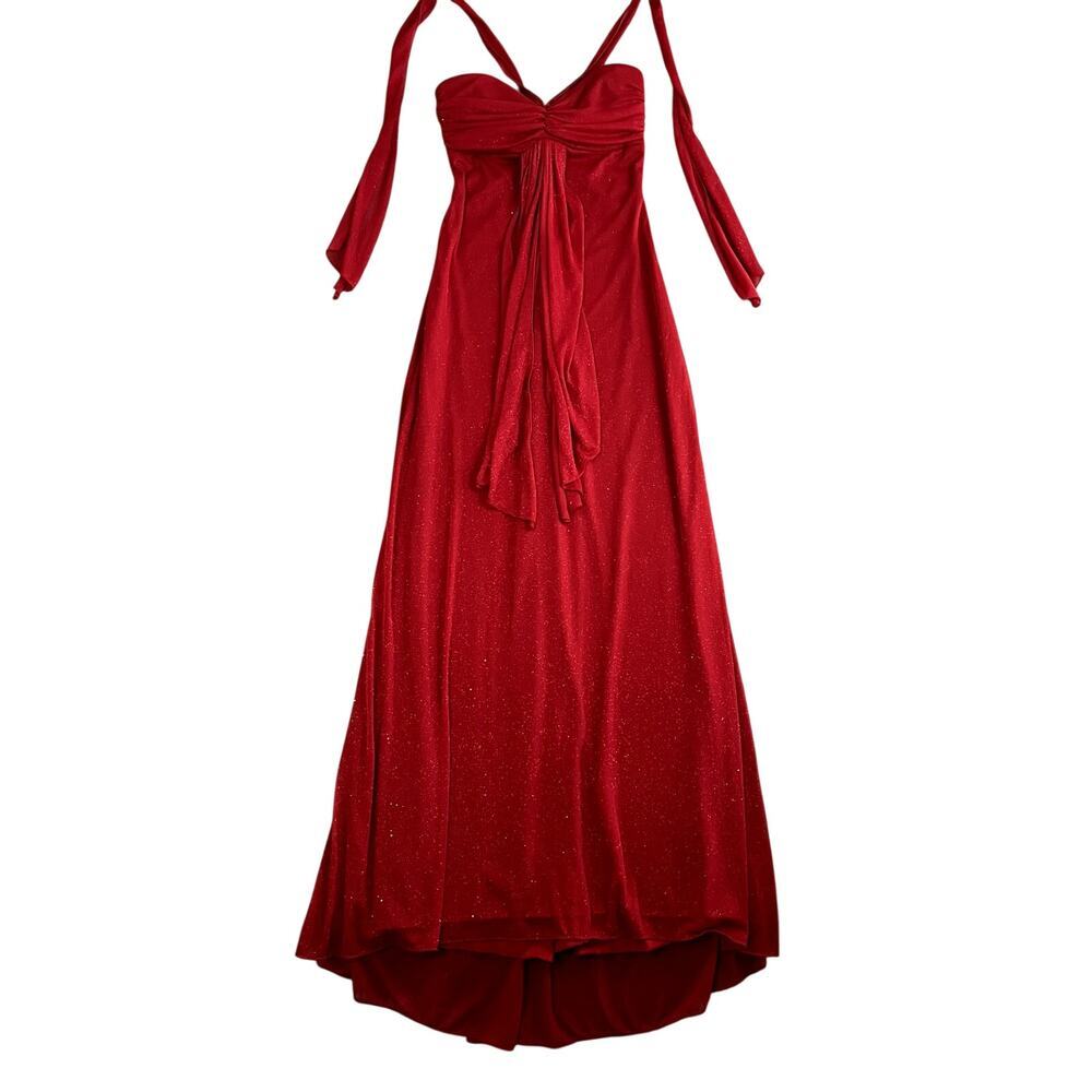 VTG Y2K B Darlin Evening Dress Womens S Red Glitter‎ Halter Romantic Fairy Vamp